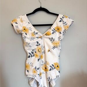 Eleve Dancewear White and Yellow Floral Leotard